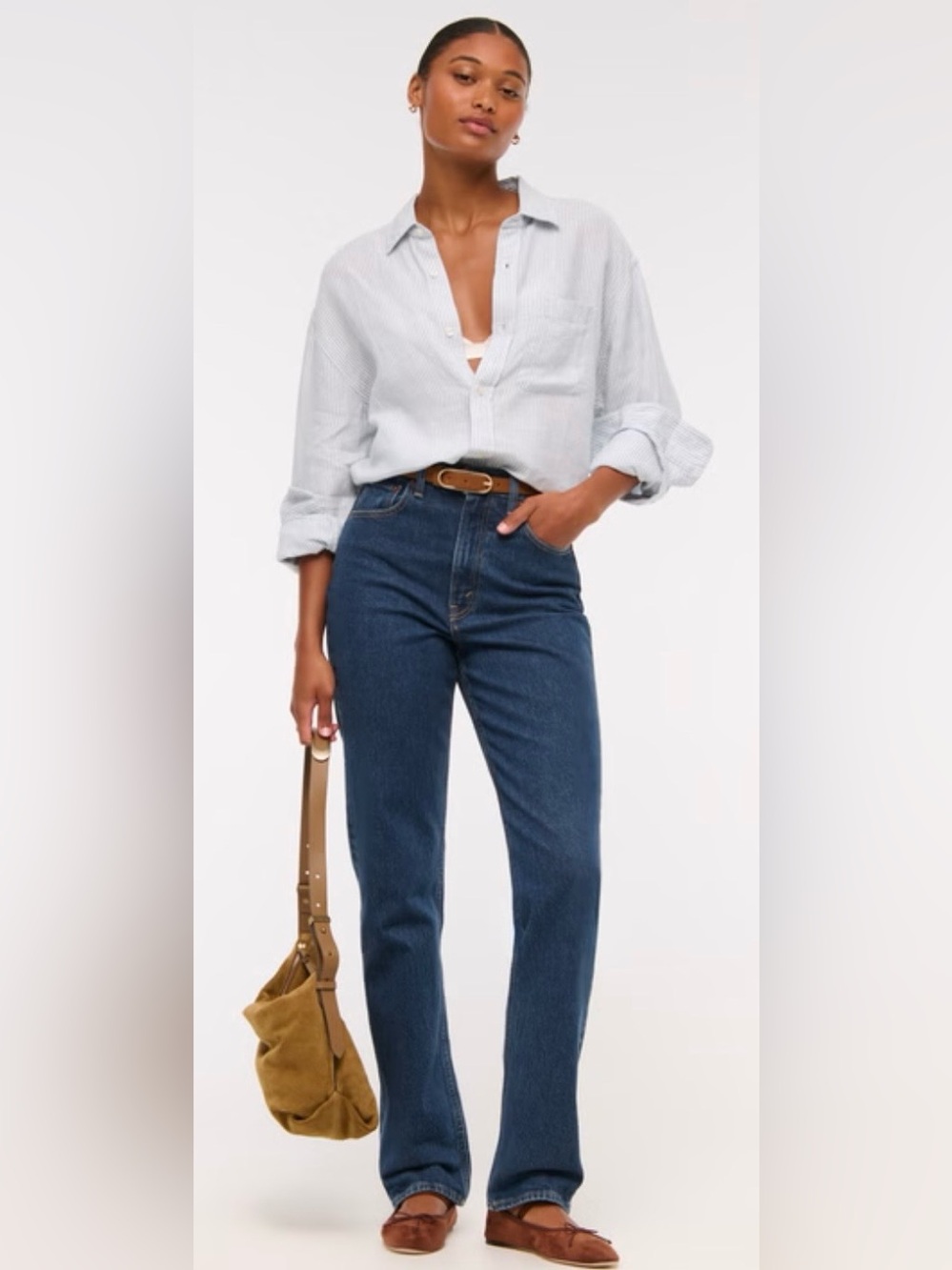 Abercrombie & Fitch Curve Love Ultra High-Rise Straight Jeans in Deep Blue